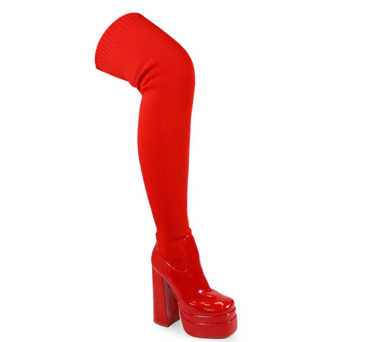  Chunky Block Thigh High Boots