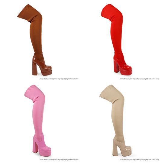 ￼ Chunky Block Thigh High Boots